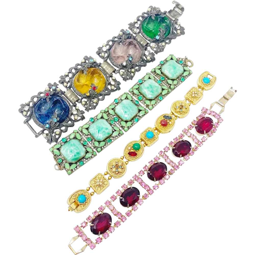 680 Collection Of 4 Vintage Ornate Link Bracelets… - image 1
