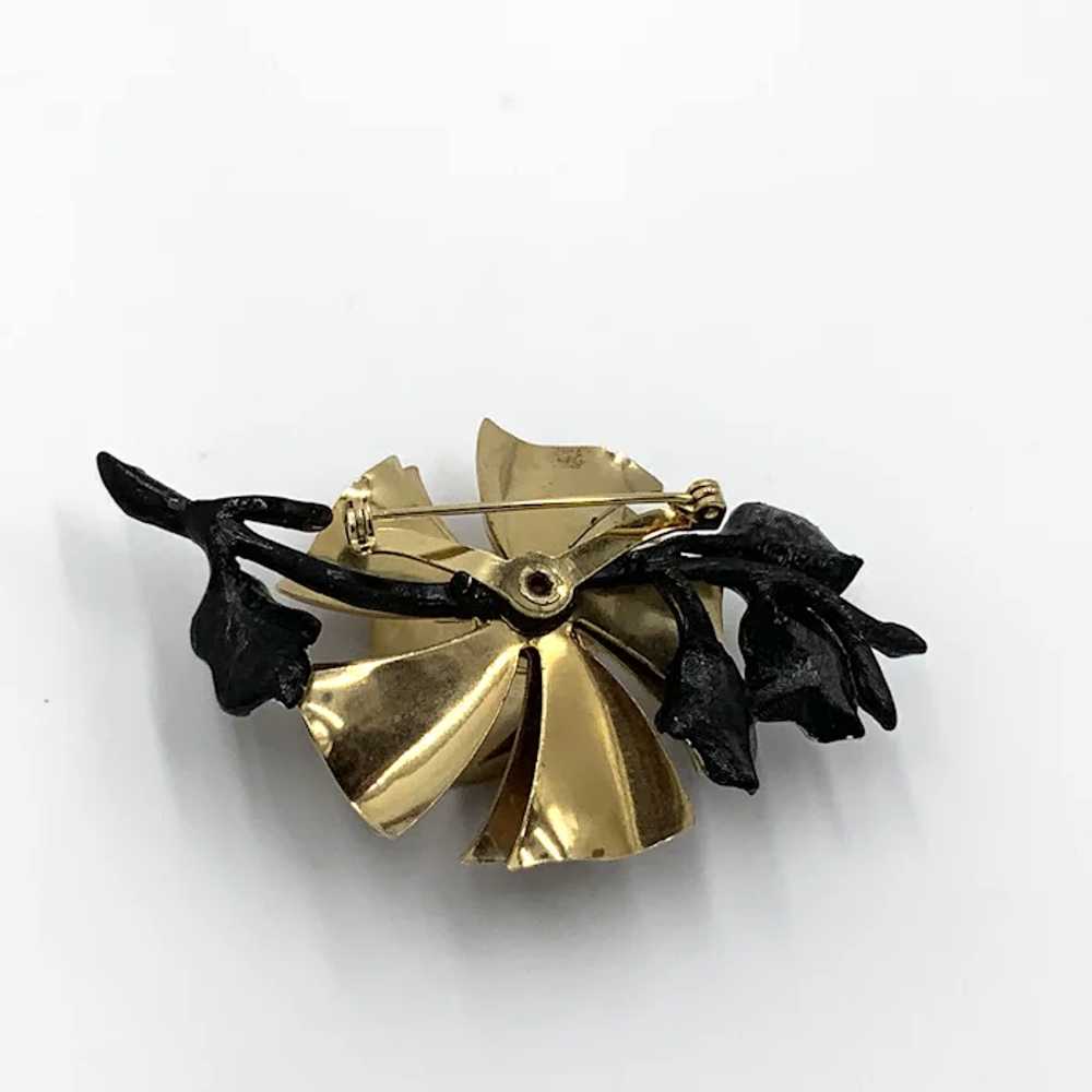 Coro Demi Parure Large Flower Pin Earrings Gold-t… - image 7