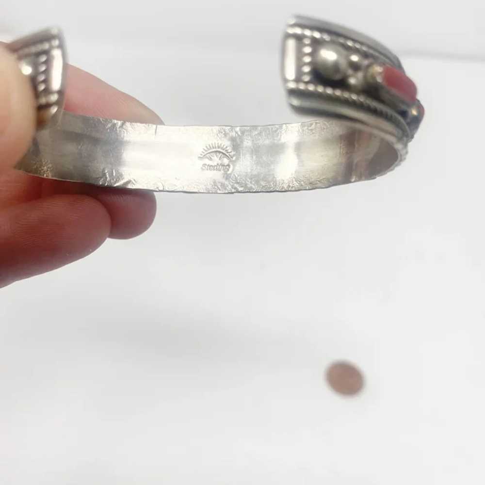 661 Vintage Navajo Silver and Coral Cuff Bracelet… - image 11