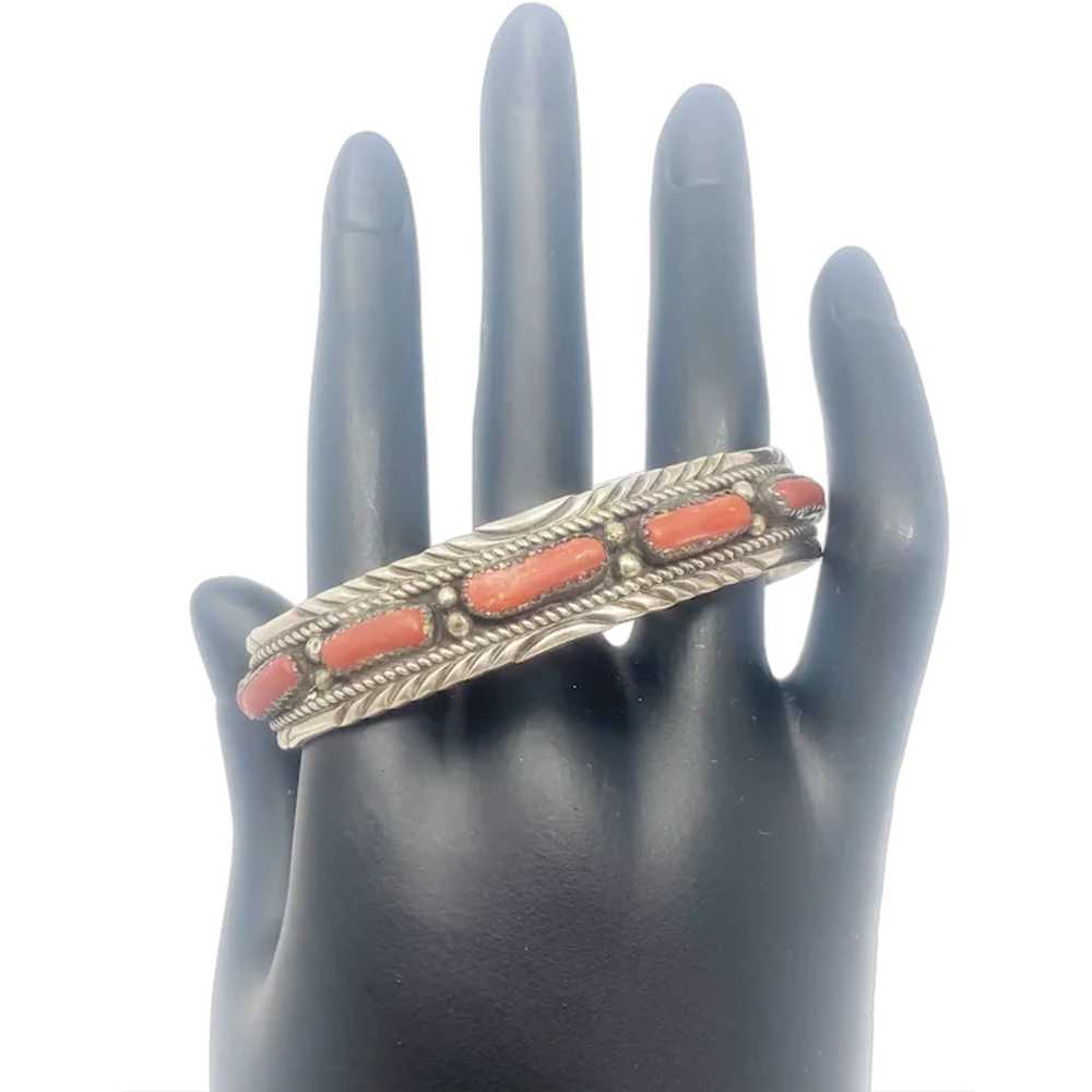 661 Vintage Navajo Silver and Coral Cuff Bracelet… - image 1