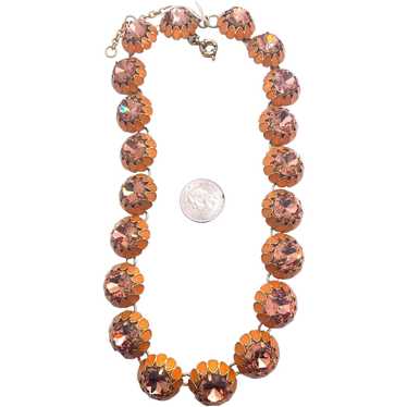 Designer Vintage Enameled & Peach Huge Rhinestone 