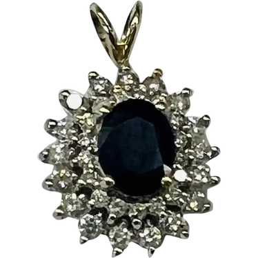 18K Oval Sapphire & Diamond Pendant