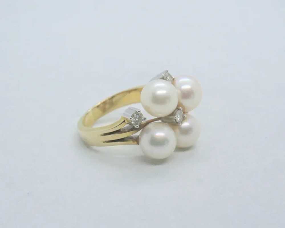 14k Yellow Gold Pearl & Diamond Ring~ Size 5 - image 2
