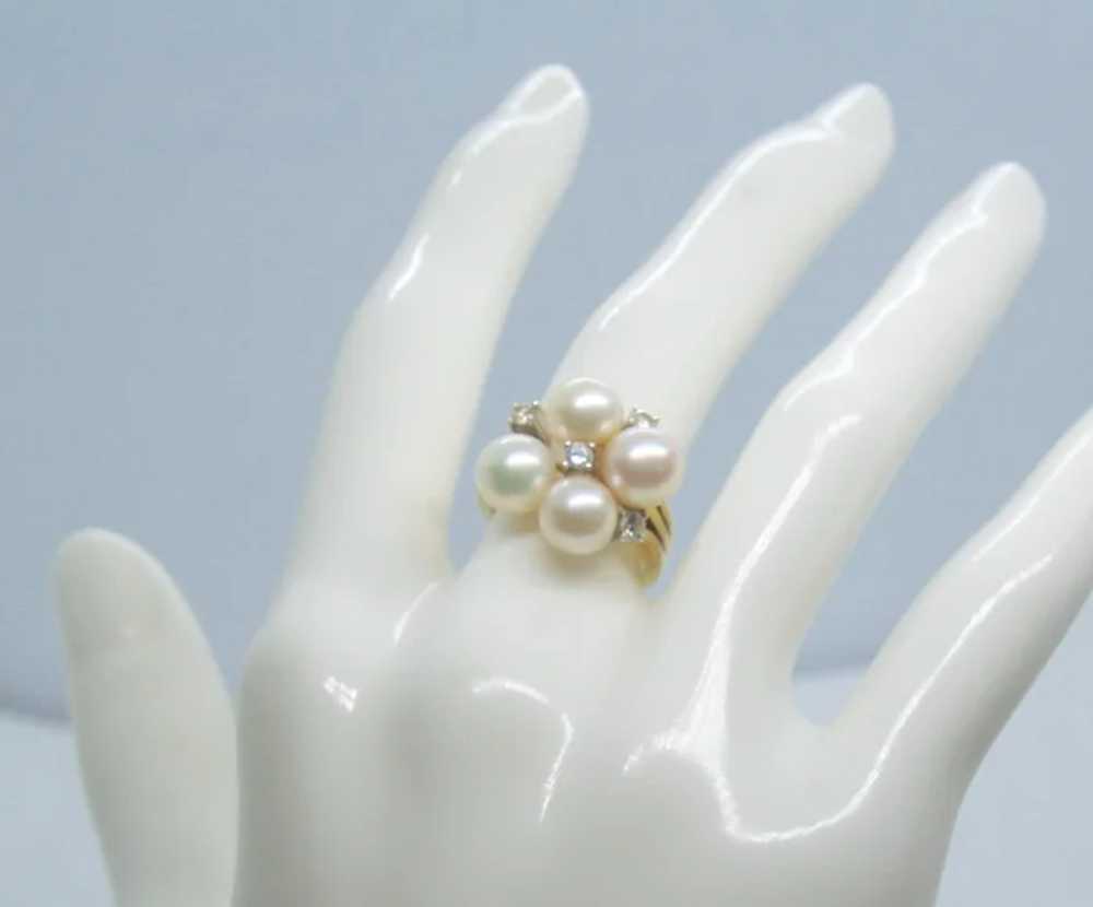 14k Yellow Gold Pearl & Diamond Ring~ Size 5 - image 5