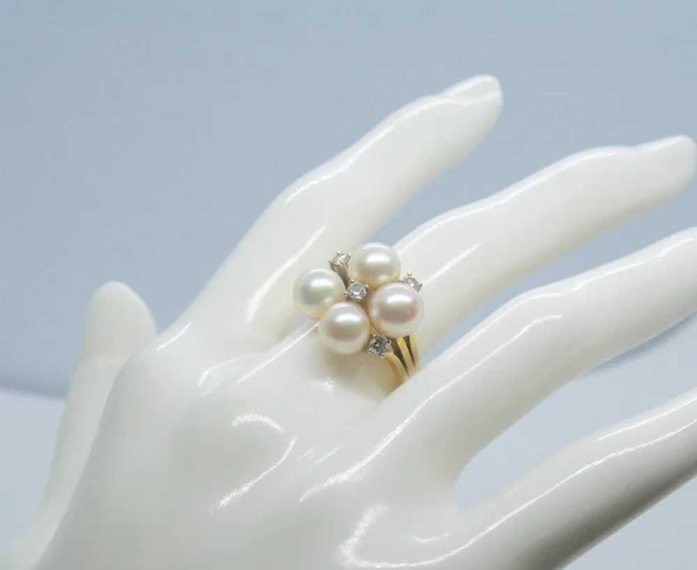14k Yellow Gold Pearl & Diamond Ring~ Size 5 - image 6