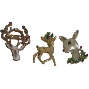 Set of 3 Christmas Reindeer Pins