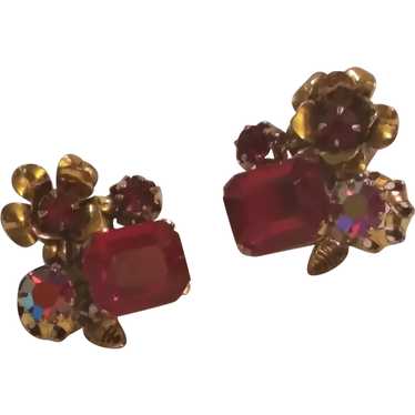 Austrian Earings Crystal Emerald Cut RUBY Red Rhi… - image 1