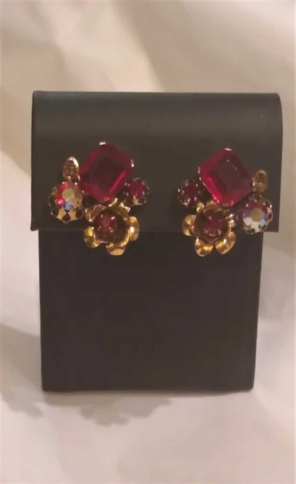 Austrian Earings Crystal Emerald Cut RUBY Red Rhi… - image 3