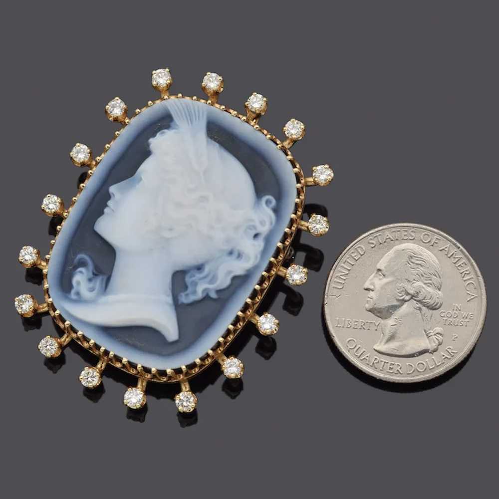 Vintage 14K Yellow Gold Blue Agate Cameo & Diamon… - image 3