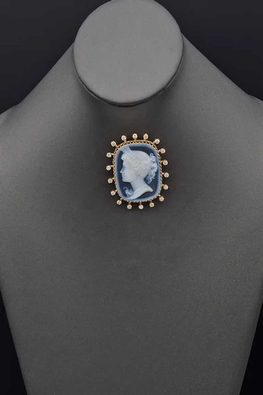 Vintage 14K Yellow Gold Blue Agate Cameo & Diamon… - image 5