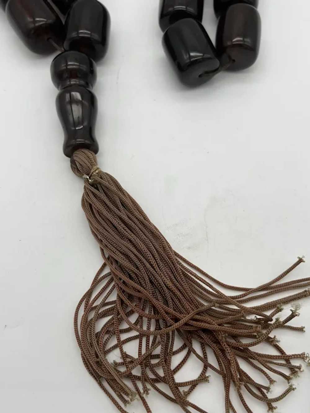 38" Long Barrel Amber Necklace with 2" Drop Tassel - image 2