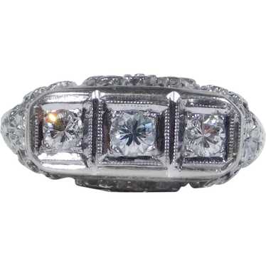 Art Deco Three Stone .52ctw Diamond Filigree Ring 