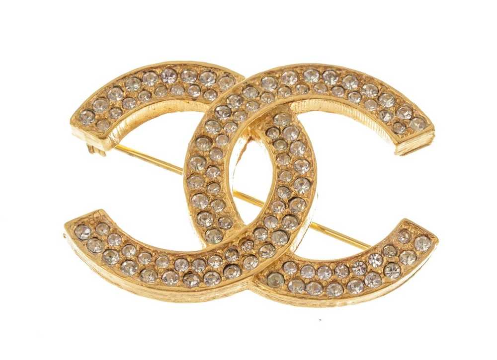 Chanel Chanel Vintage Gold-tone Metal CC Rhinesto… - image 1