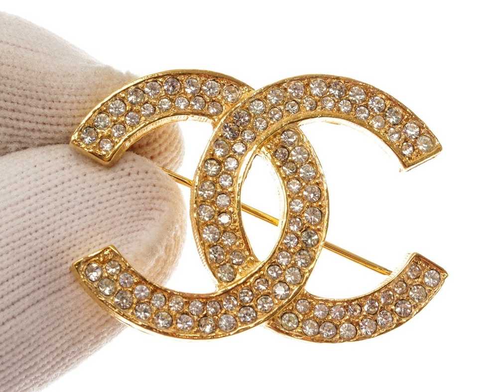 Chanel Chanel Vintage Gold-tone Metal CC Rhinesto… - image 3