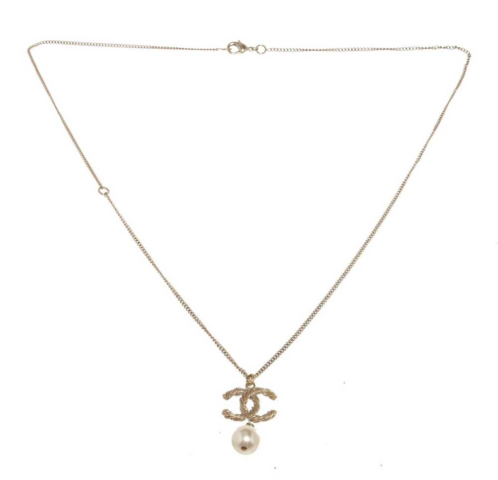 Chanel Chanel CC Dangle Pearl Pendant Gold-tone N… - image 1
