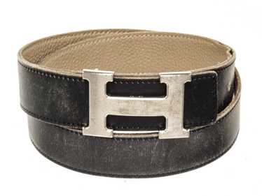 Authentic HERMES Constance H Buckle Belt Exotic Leather Black 99LB136