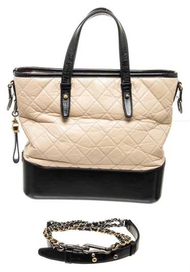 Chanel Chanel Cream Black Leather Gabrielle Tote B