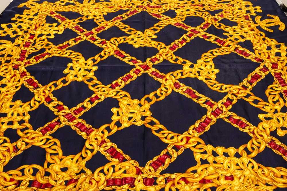 Chanel Chanel Gold Navy Silk Chain Scarf - image 1