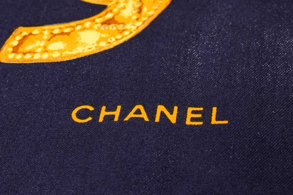 Chanel Chanel Gold Navy Silk Chain Scarf - image 2