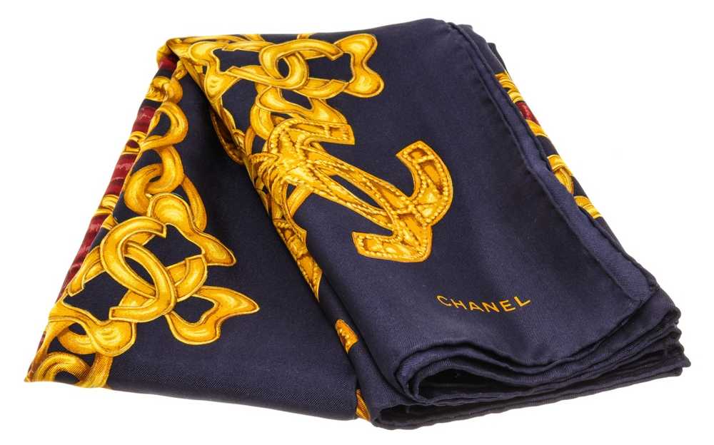Chanel Chanel Gold Navy Silk Chain Scarf - image 4