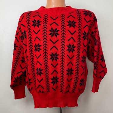 1980s Red and Black Snowflake Sweater, Cest Joli b