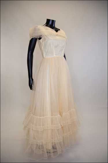 Vintage 1930s Champagne Tulle Gown - image 1