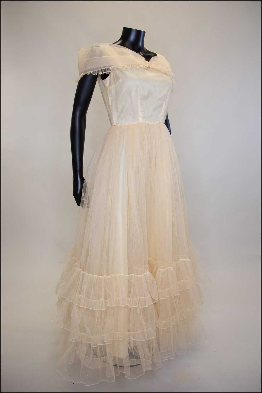 Vintage 1930s Champagne Tulle Gown - image 4