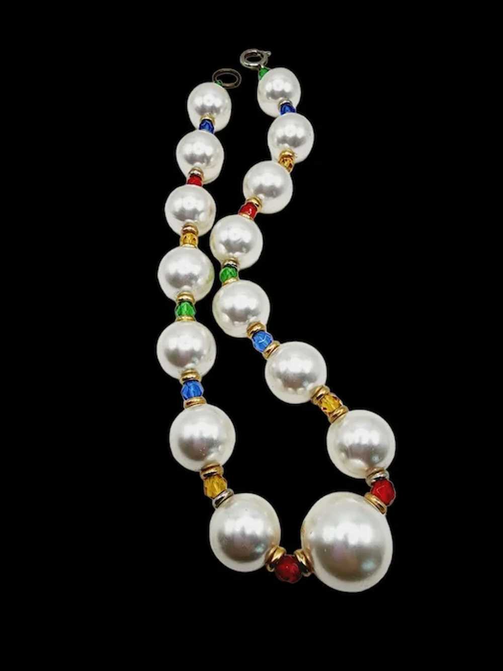 Vintage 80s Glass Pearl & Crystal Necklace (A1242) - image 2