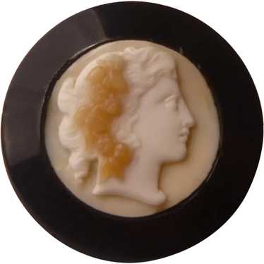 Antique Whitby Jet Shell Cameo Mourning Pin - image 1