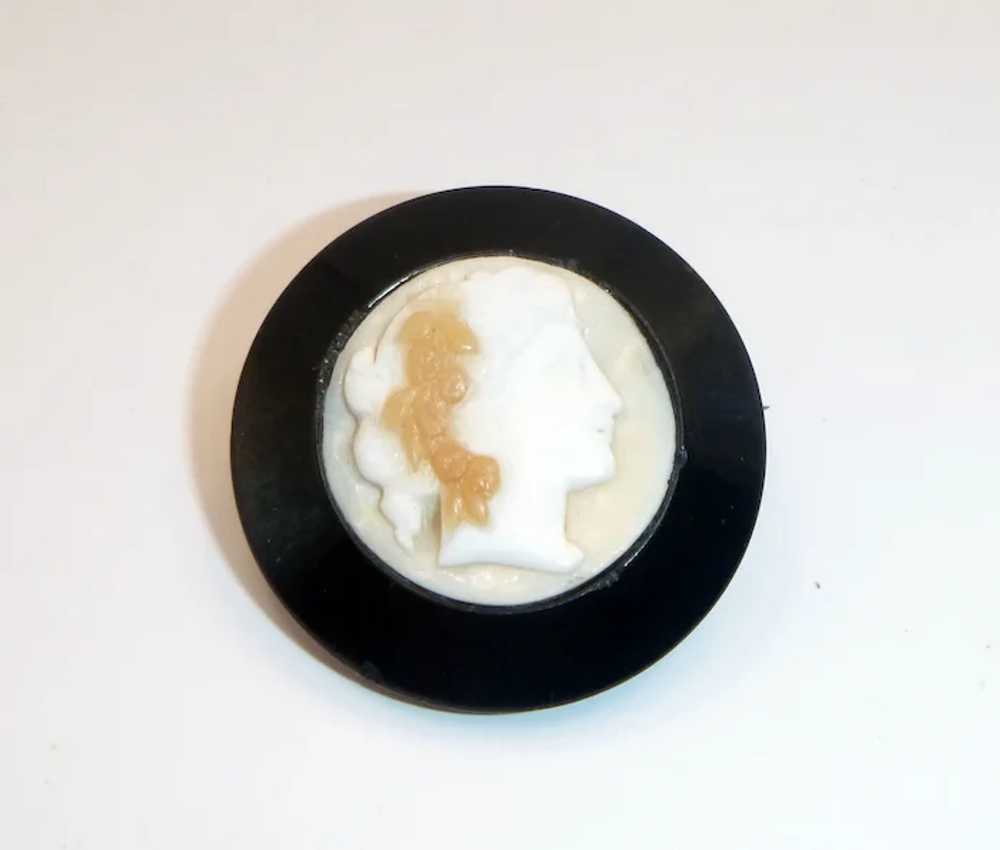 Antique Whitby Jet Shell Cameo Mourning Pin - image 3