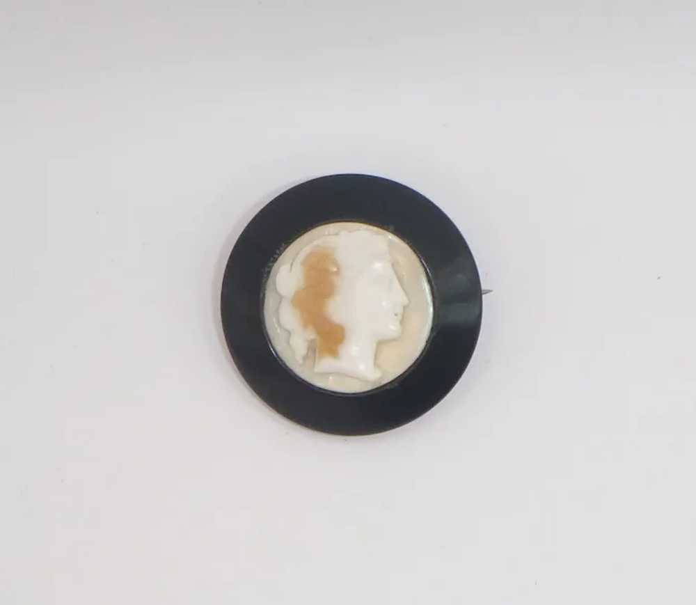 Antique Whitby Jet Shell Cameo Mourning Pin - image 4