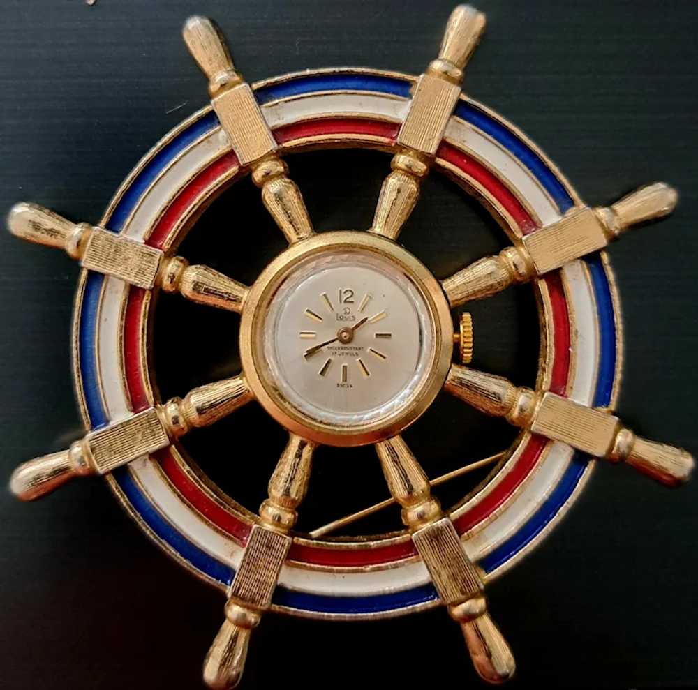 Vintage Swiss Louis "Ship's Wheel" Brooch-Pin Wat… - image 10