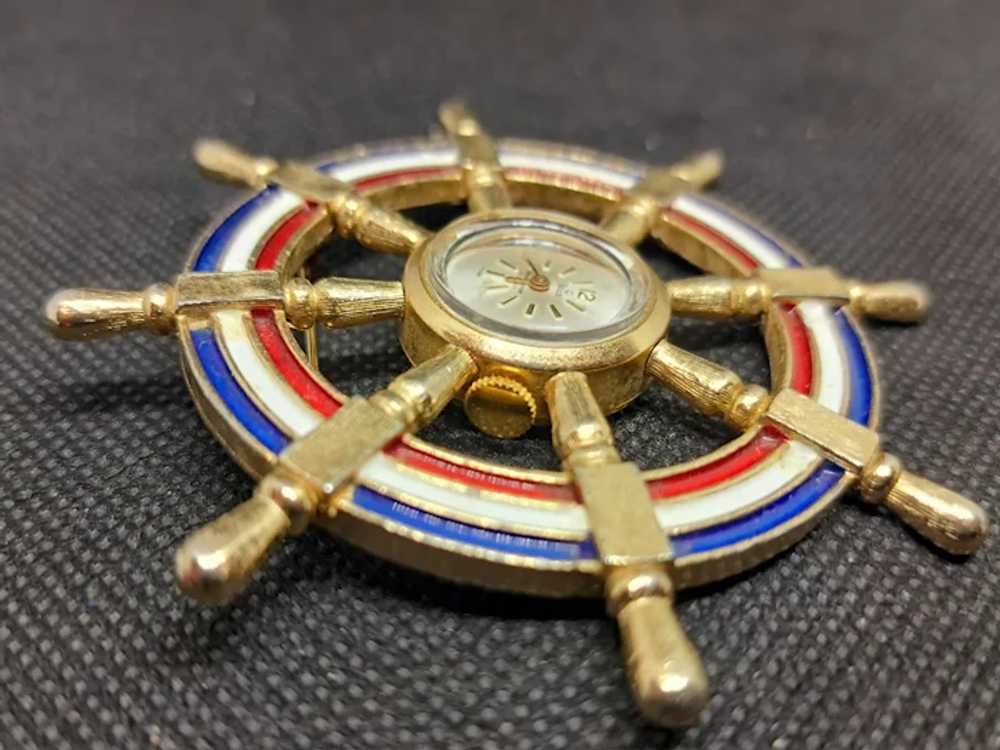 Vintage Swiss Louis "Ship's Wheel" Brooch-Pin Wat… - image 5