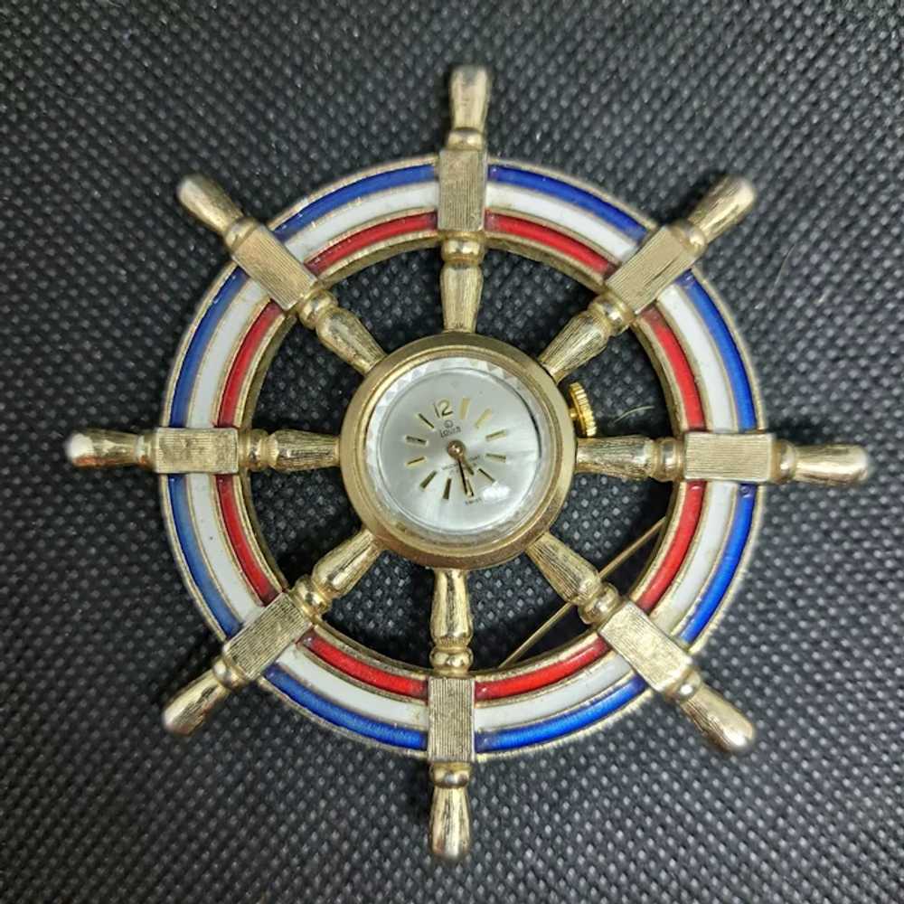 Vintage Swiss Louis "Ship's Wheel" Brooch-Pin Wat… - image 9