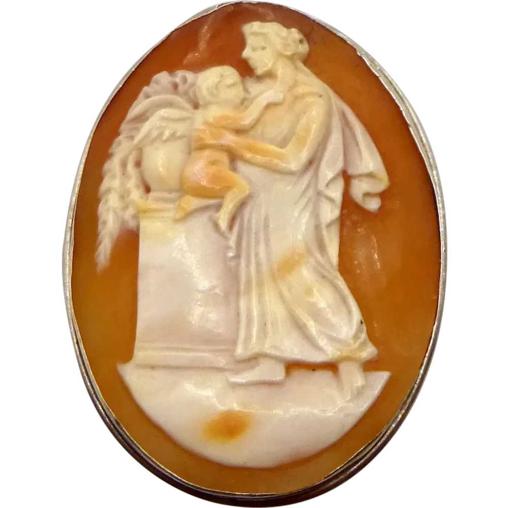 Antique Shell Cameo of a Woman with Cupid - image 1