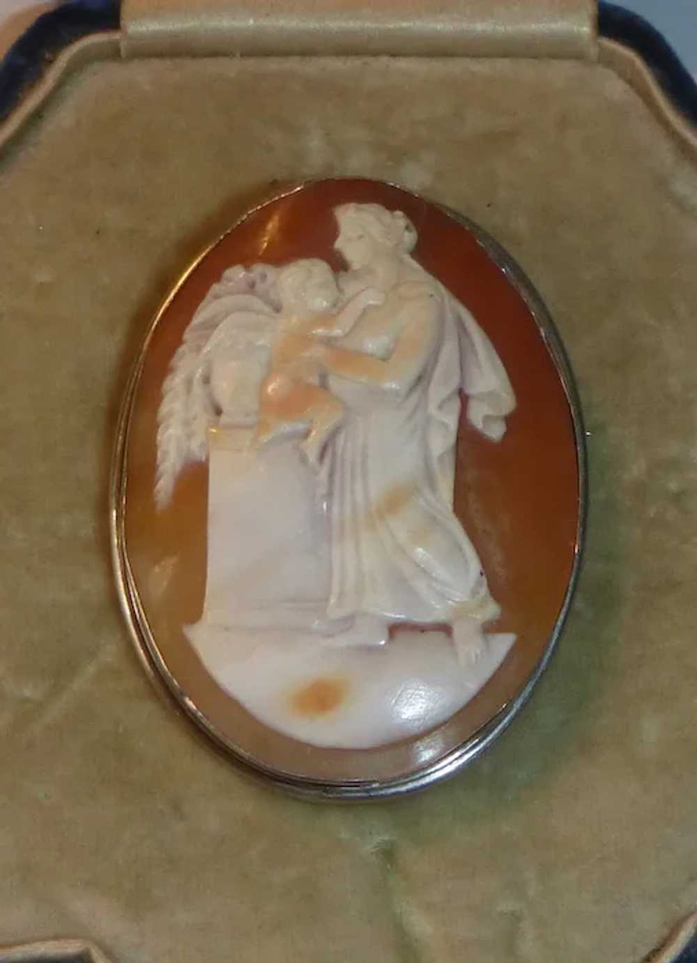 Antique Shell Cameo of a Woman with Cupid - image 4