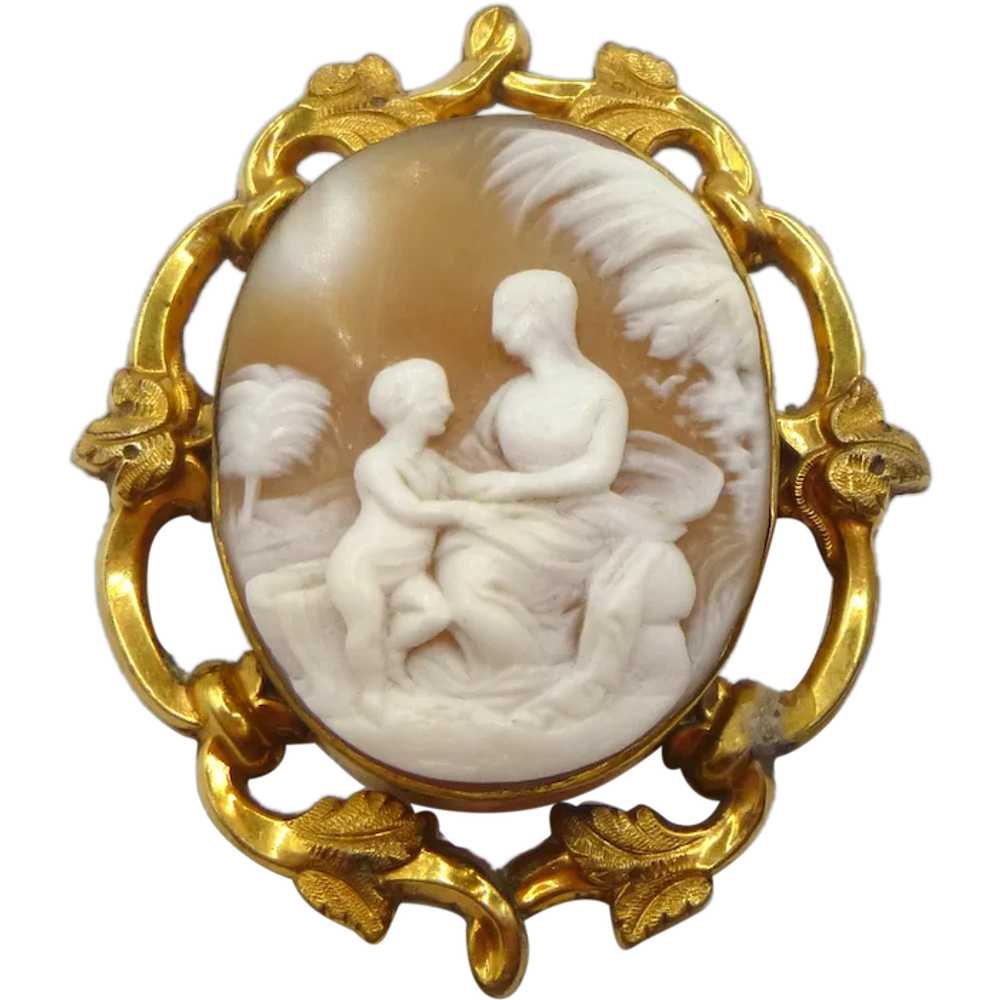Antique Shell Cameo of Mother & Child - image 1