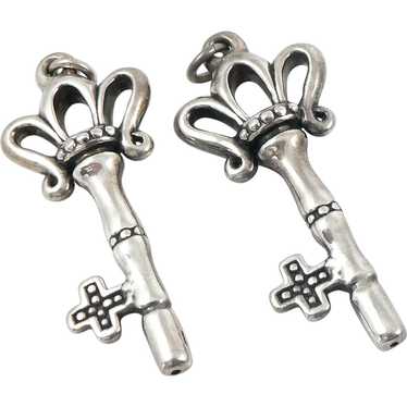 Large Pair of Sterling Silver Key Pendants - image 1