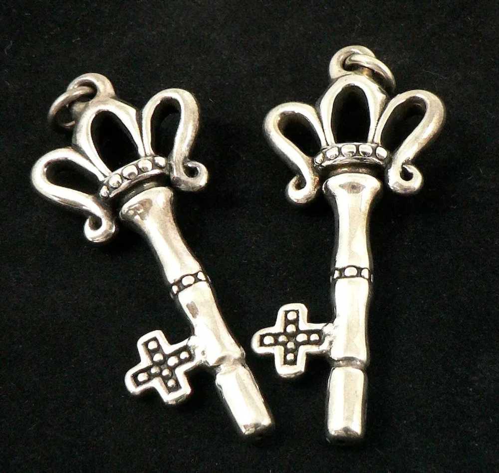 Large Pair of Sterling Silver Key Pendants - image 3