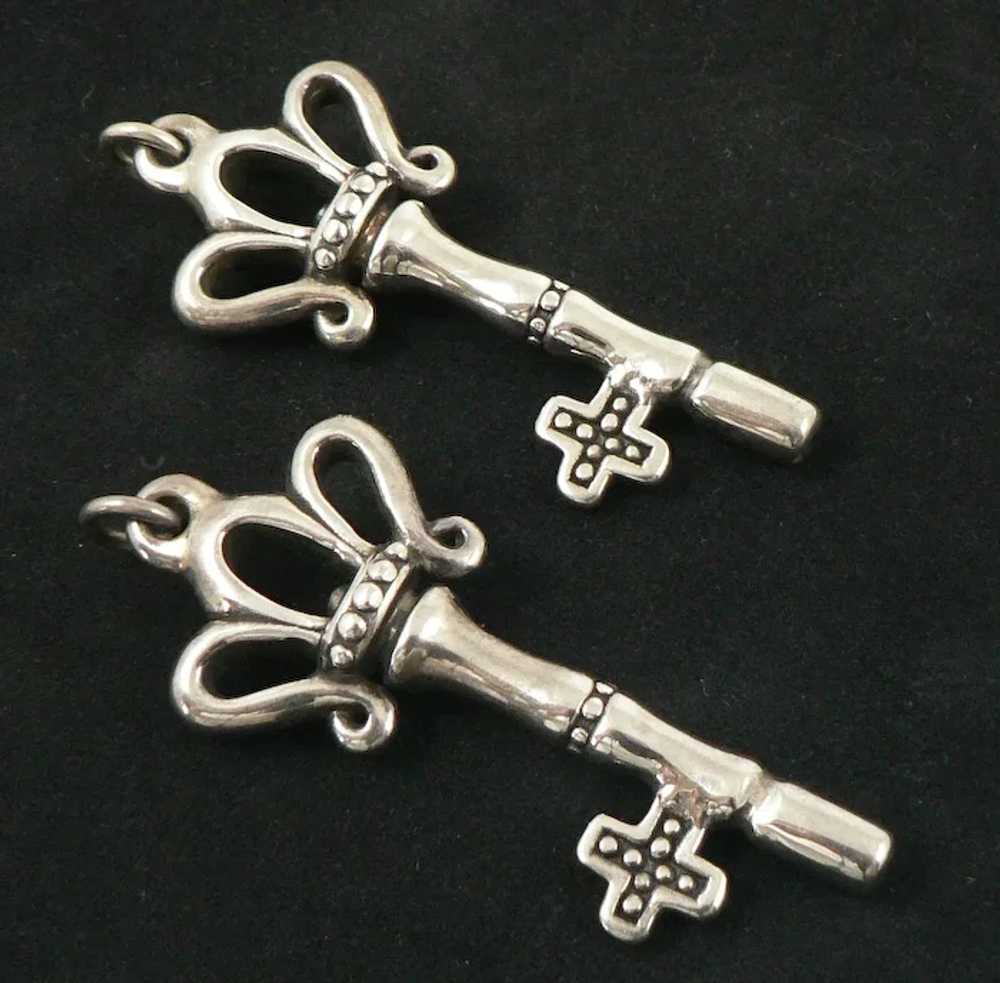 Large Pair of Sterling Silver Key Pendants - image 4
