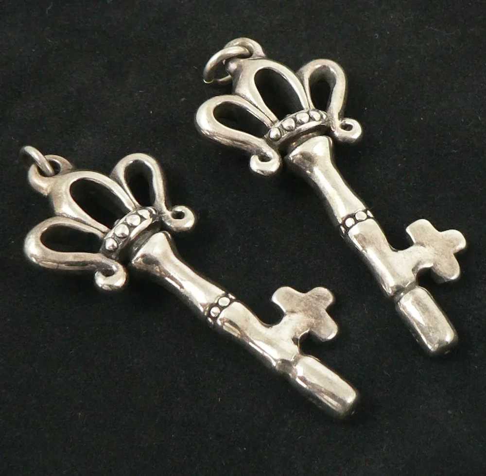 Large Pair of Sterling Silver Key Pendants - image 5