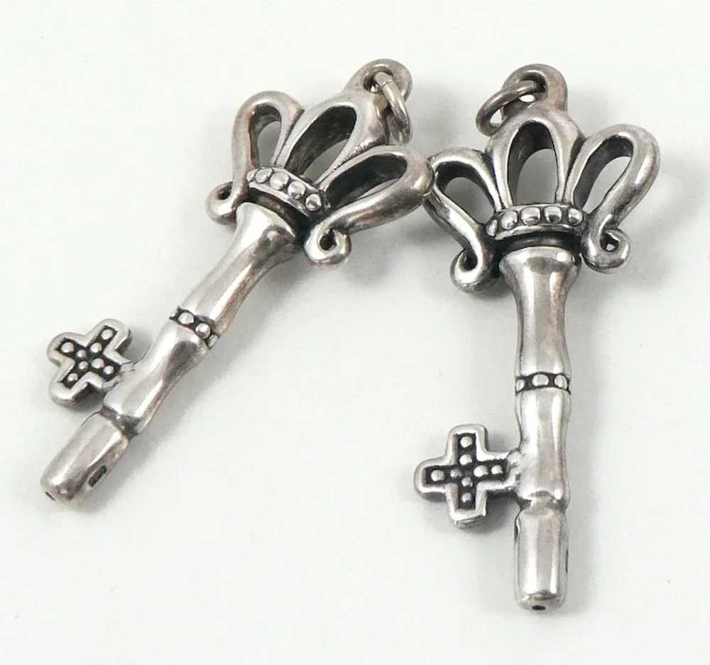 Large Pair of Sterling Silver Key Pendants - image 6