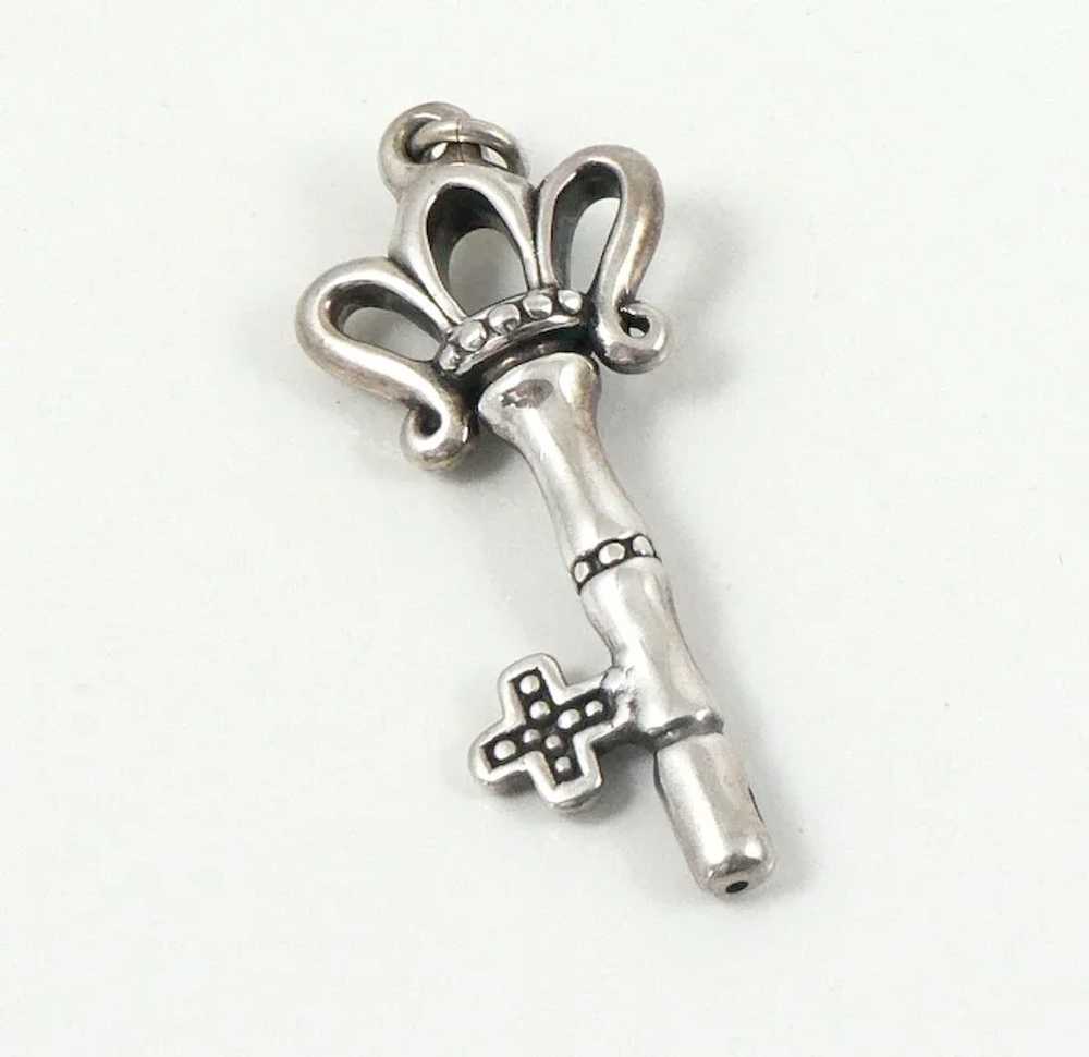 Large Pair of Sterling Silver Key Pendants - image 7