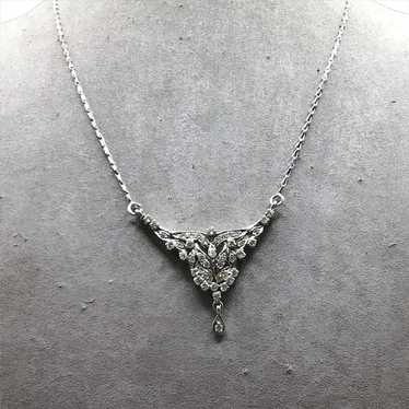 Vintage Elegant CZ Necklace Silver Tone Formal Si… - image 1