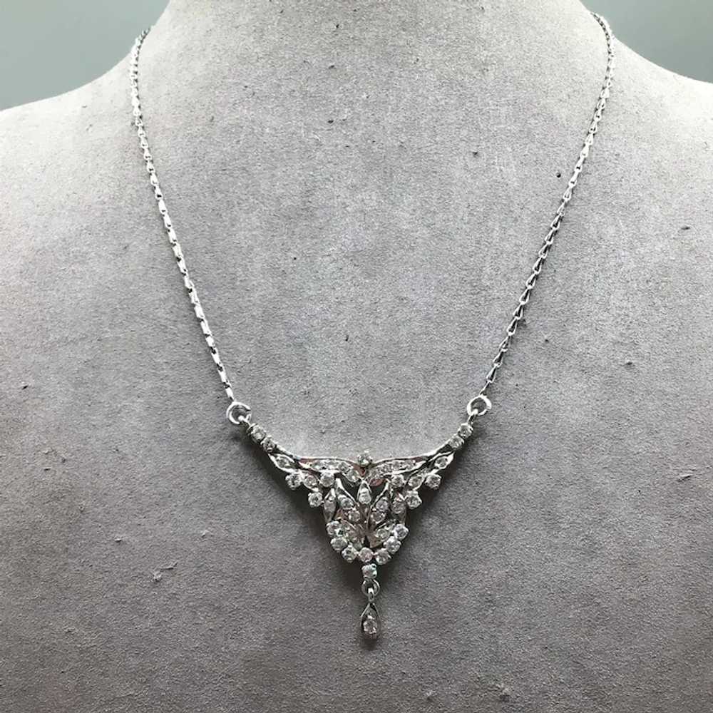 Vintage Elegant CZ Necklace Silver Tone Formal Si… - image 2