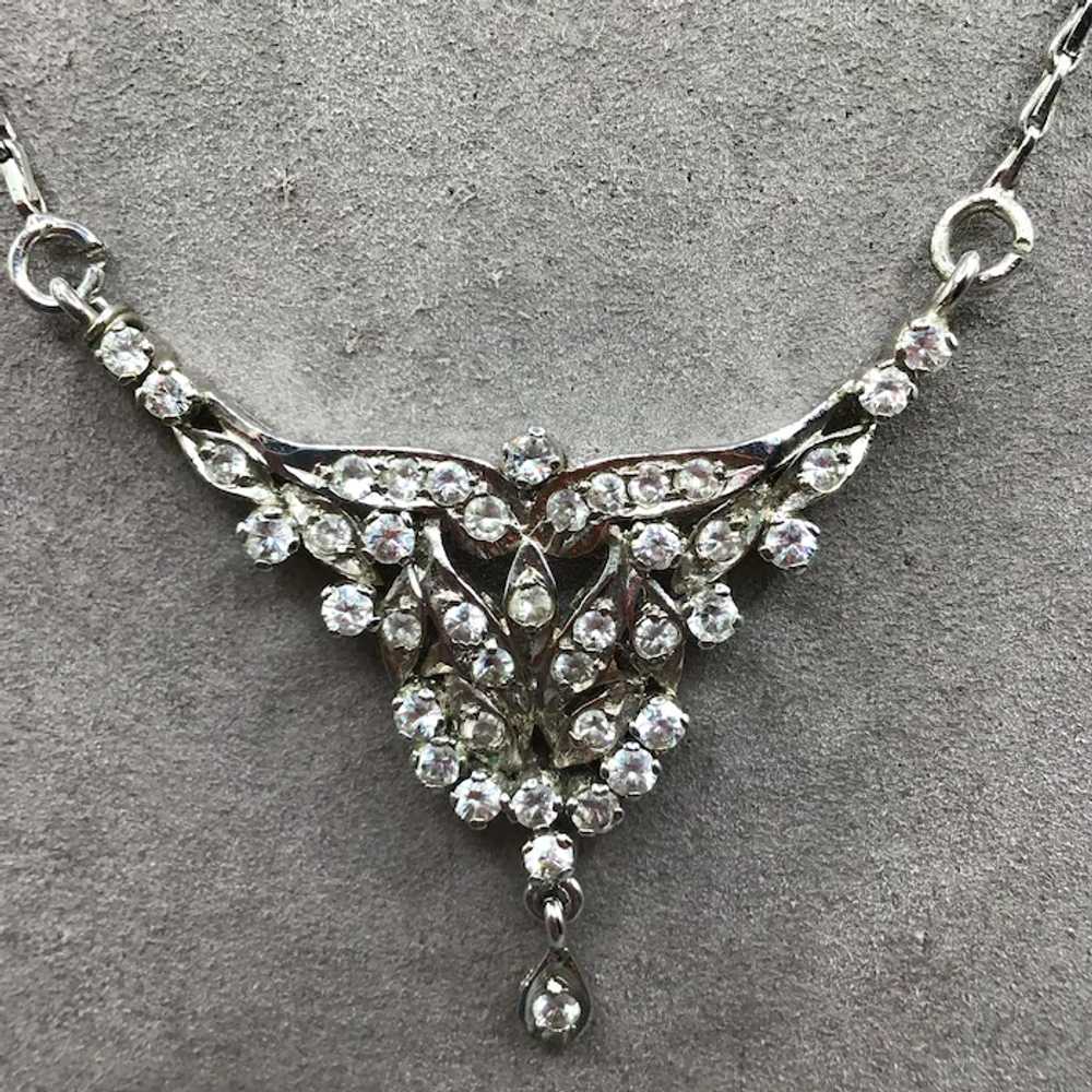 Vintage Elegant CZ Necklace Silver Tone Formal Si… - image 3