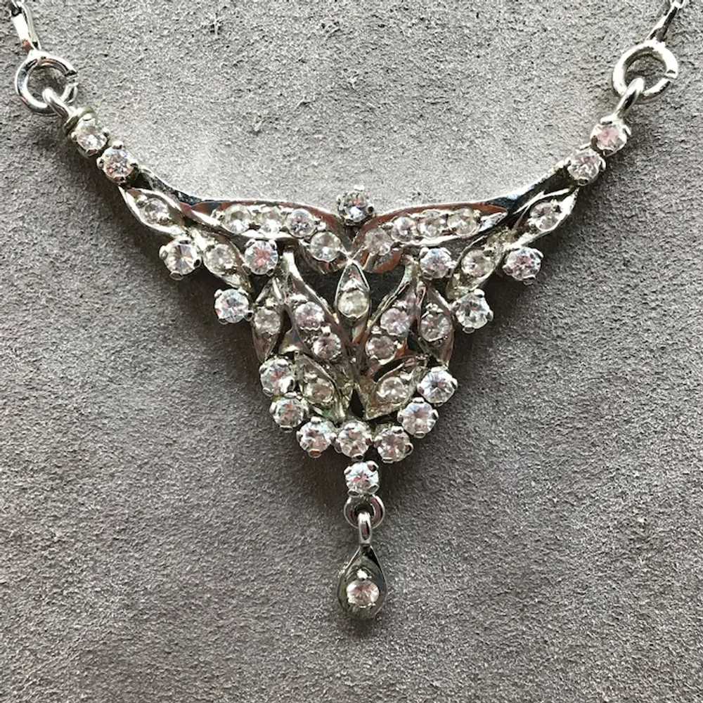 Vintage Elegant CZ Necklace Silver Tone Formal Si… - image 4