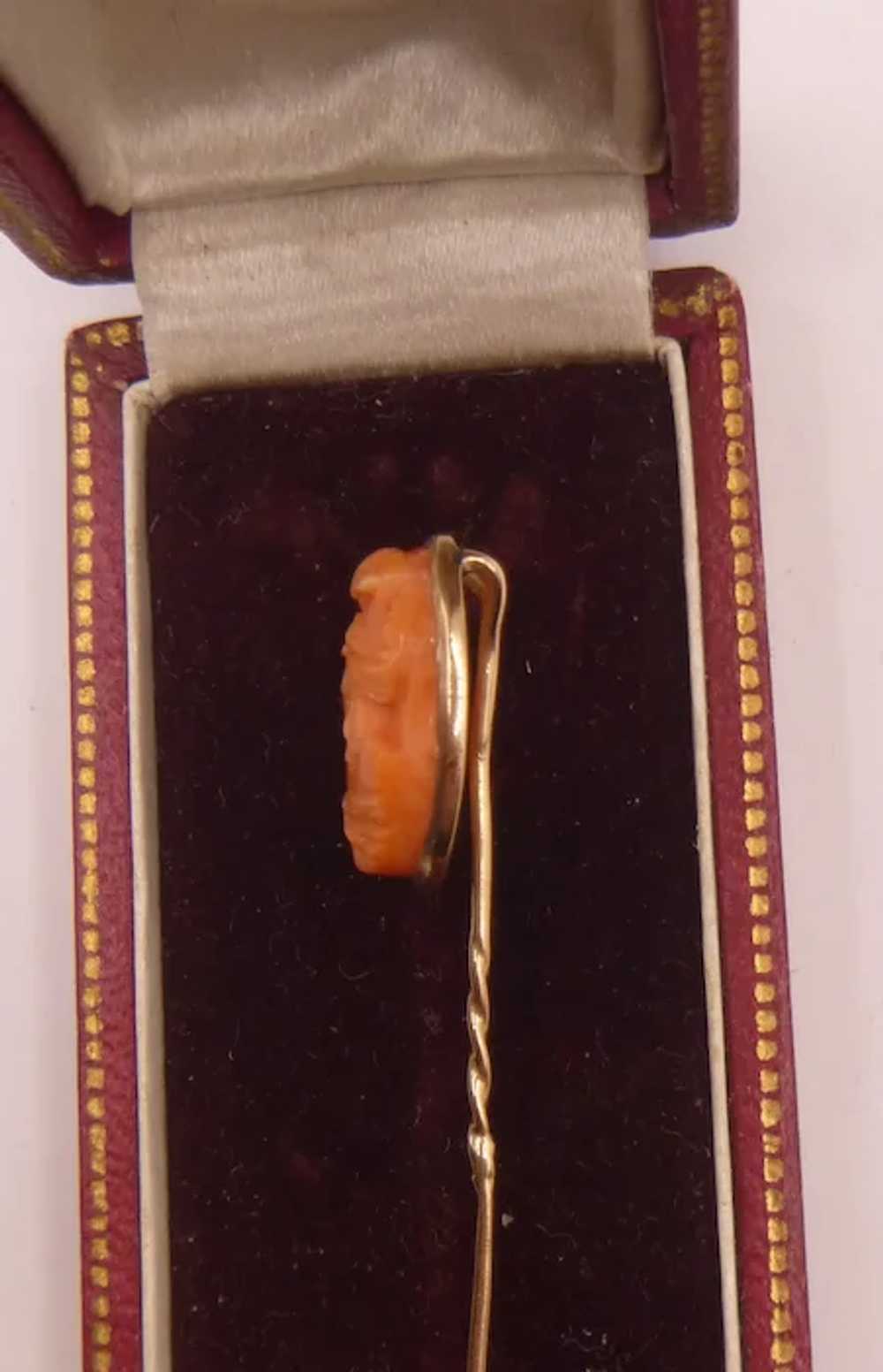 14K Gold Coral Cameo Lapel Pin - image 10