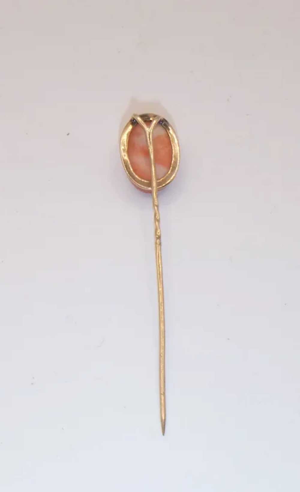 14K Gold Coral Cameo Lapel Pin - image 11