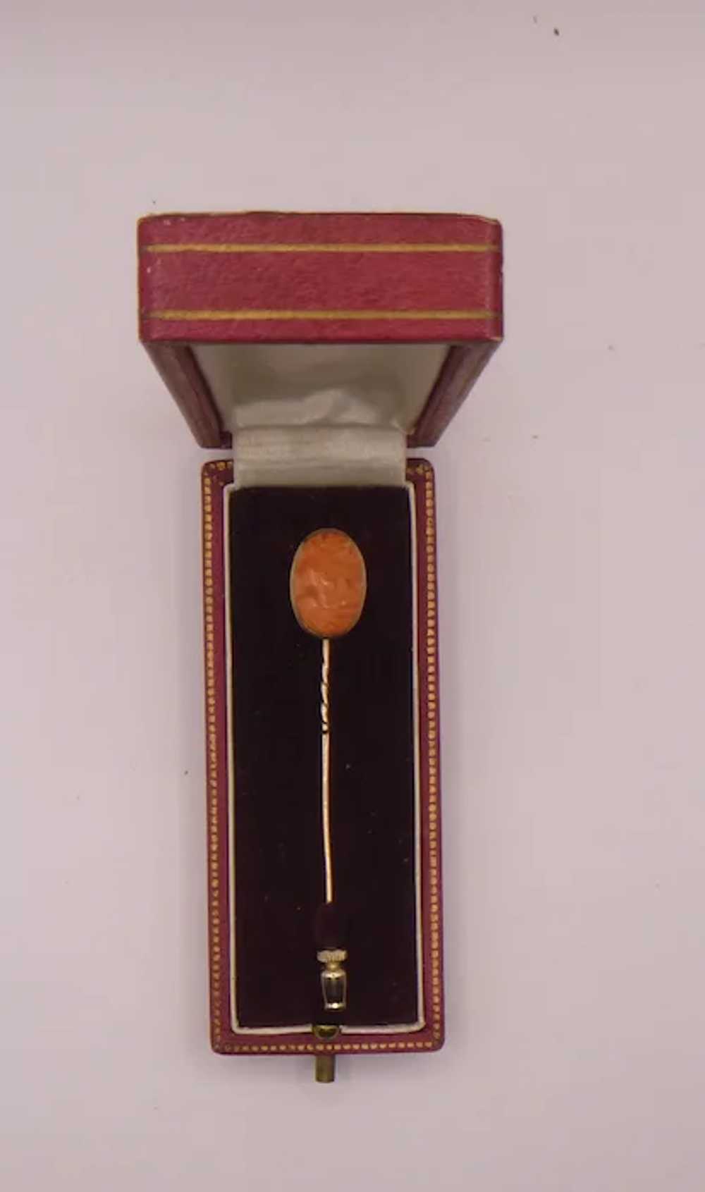 14K Gold Coral Cameo Lapel Pin - image 12